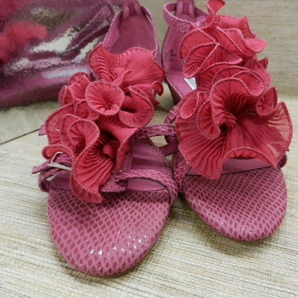 Raspberry Monaco Snake Embossed Leather Sandals